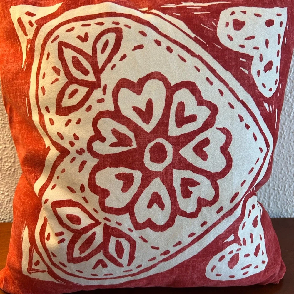 Rust Orange and white heart abstract DownThrow Pillow‎